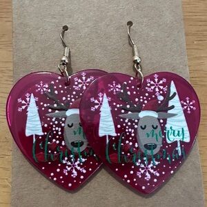 Heart-Shaped Christmas Reindeer Earrings